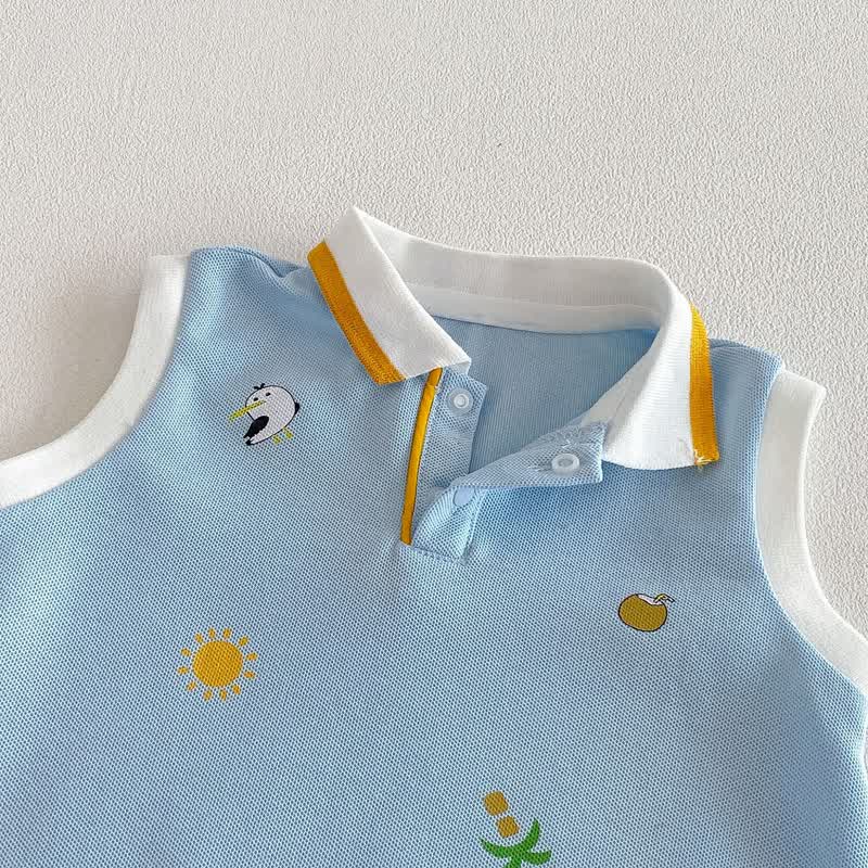 Baby Boy Print Polo Collar Sleeveless Romper - image 6