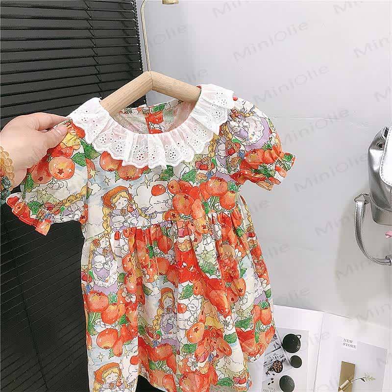 Toddler Girls Cotton Orange Print Puff Sleeves Dress - image 3