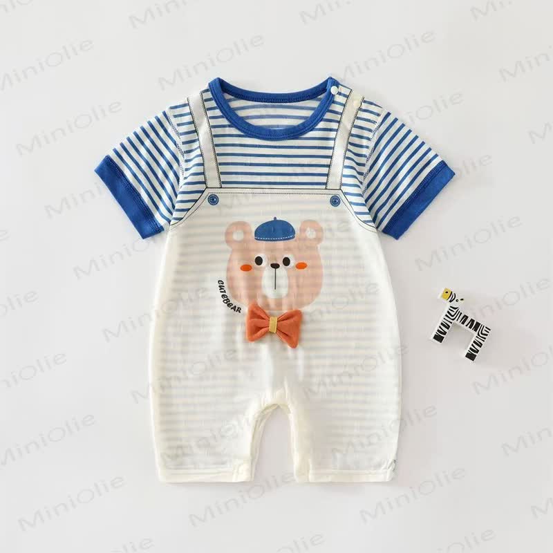 Baby Animal Print Striped Romper - Blue - 1-2T - image 2