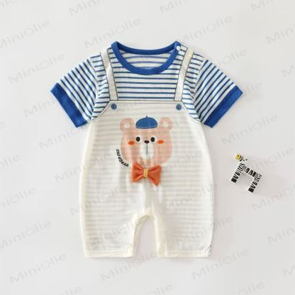 Baby Animal Print Striped Romper - Blue - 1-2T - image 2