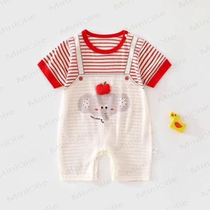 Baby Animal Print Striped Romper - Red - 1-2T - image 1