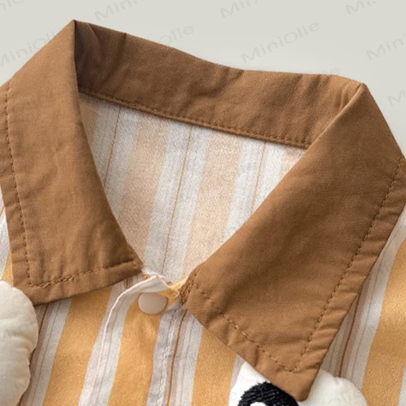 Baby Cartoon Eyes Brown Striped Romper - image 3