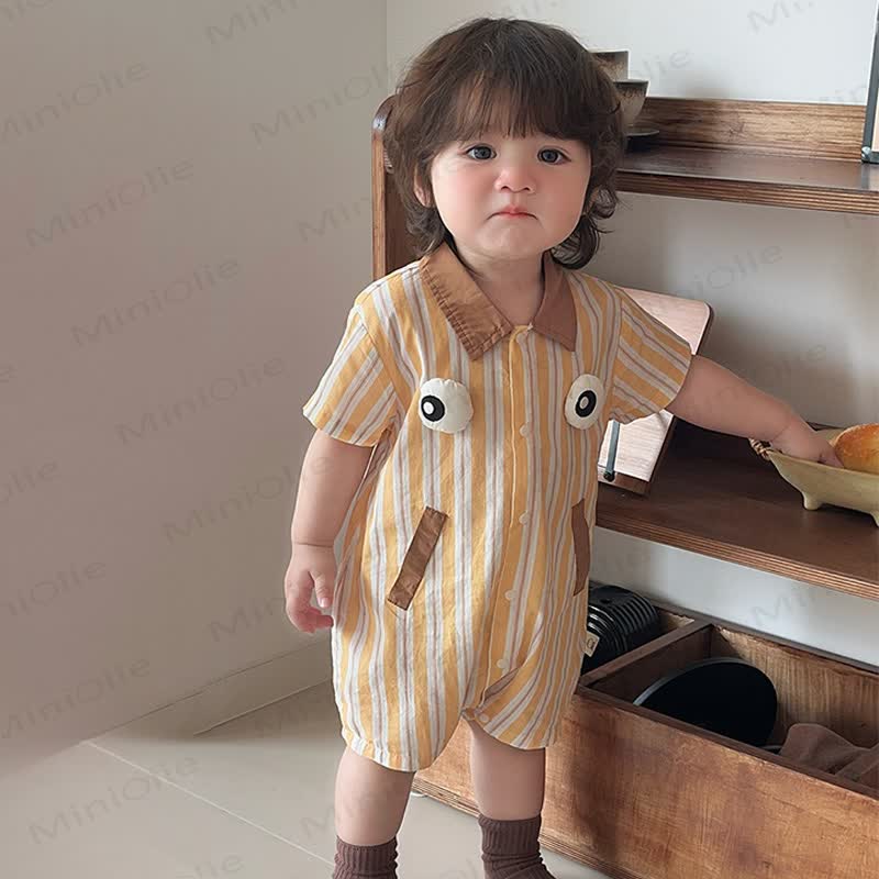Baby Cartoon Eyes Brown Striped Romper - Brown - 18-24M - image 1