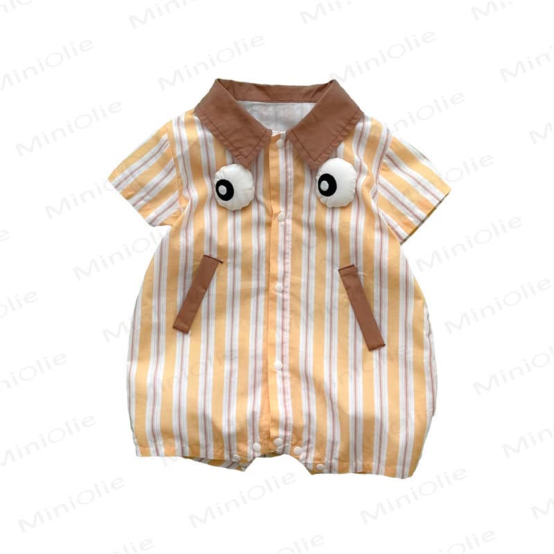 Baby Cartoon Eyes Brown Striped Romper - image 2