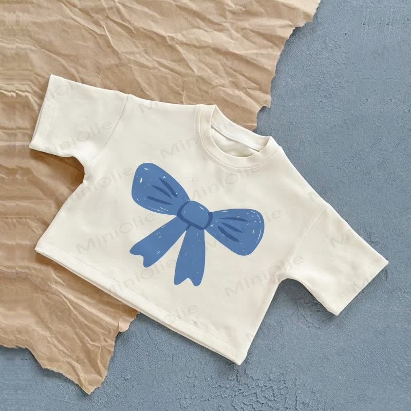 Baby Blue Bowknot White Summer Casual T-Shirt - White - 2-3T - image 1