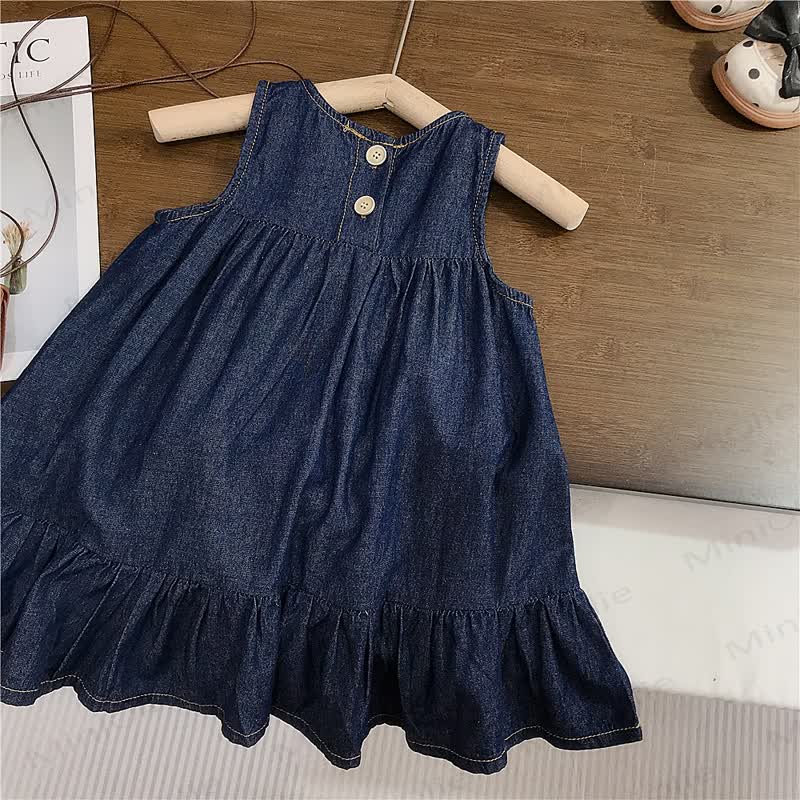 Toddler Girls Cotton Denim Butterfly Print Sleeveless Dress - image 2