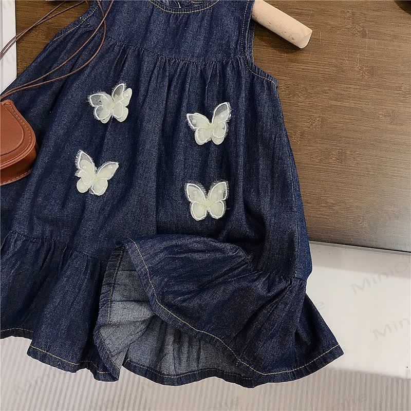 Toddler Girls Cotton Denim Butterfly Print Sleeveless Dress - image 4