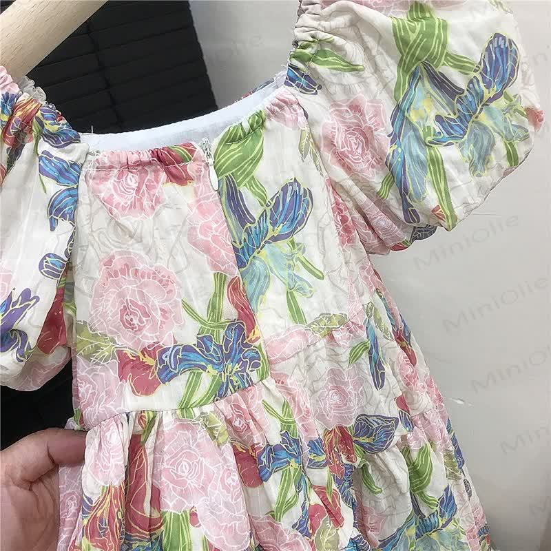 Toddler Girls Cotton Floral Print Puff Sleeves Dress - image 4