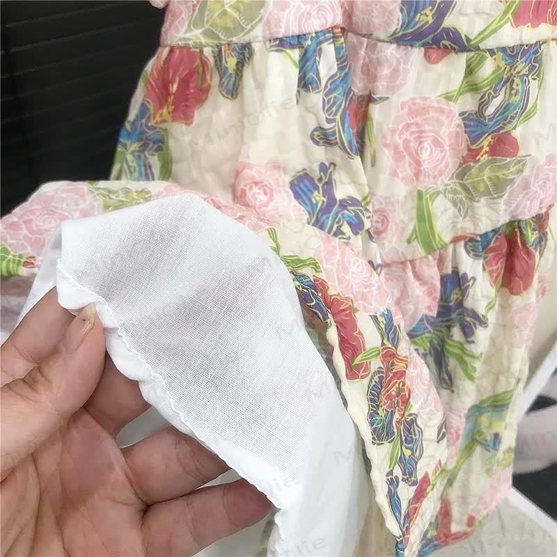Toddler Girls Cotton Floral Print Puff Sleeves Dress - image 7