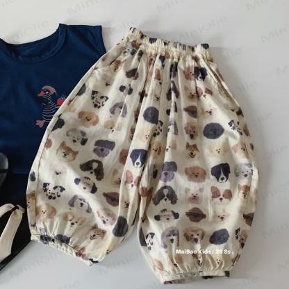 Toddler Cotton Dog Print Pants - Beige - 8-9T - image 1
