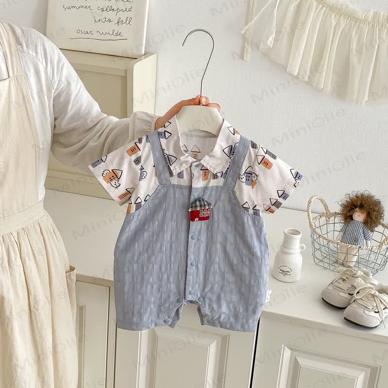 Baby Boy Hiding Cat Print Romper - Blue - 18-24M - image 1