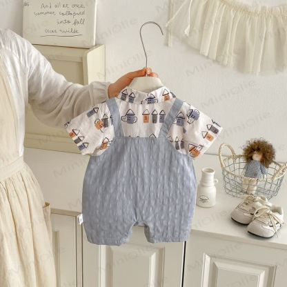 Baby Boy Hiding Cat Print Romper - image 2