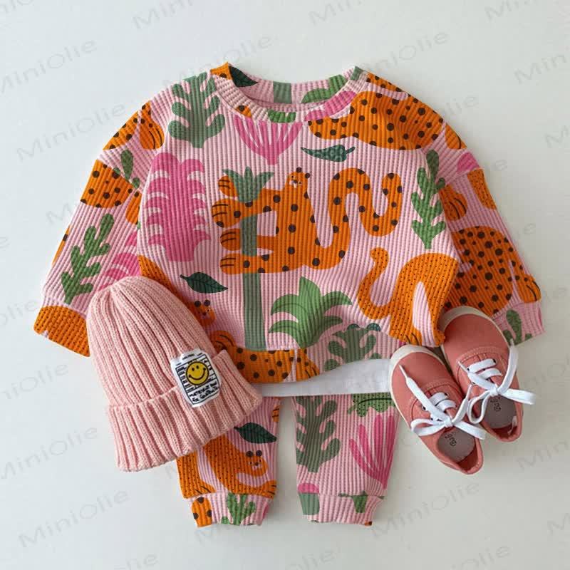 Baby Tropical Leopard Pink Waffle 2-piece Set - Pink - 3-5T - image 1