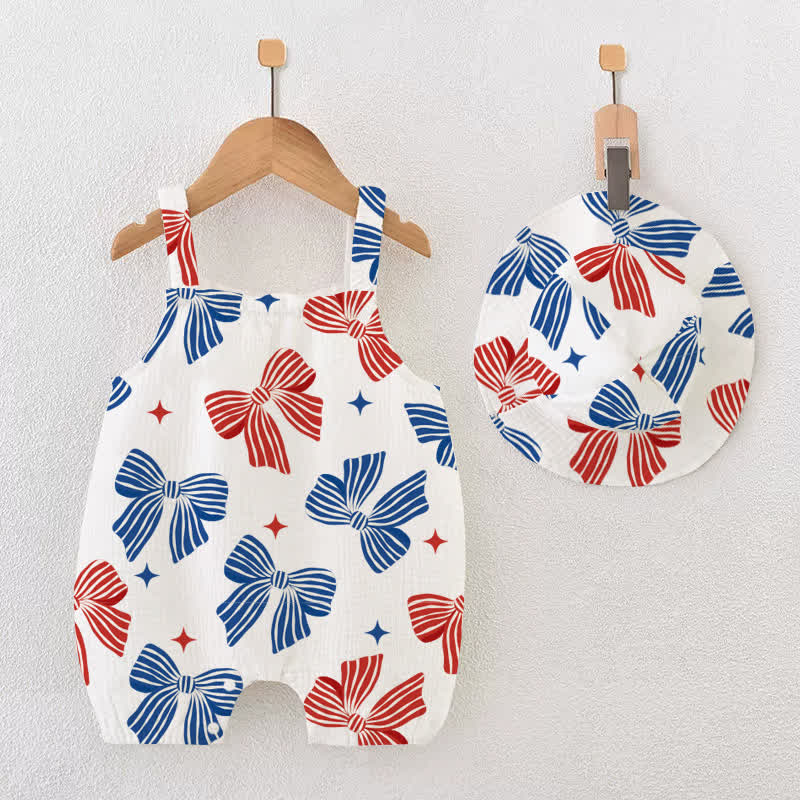 Baby Red&Blue Bowknot White Romper with Hat - White - 18-24M - image 1