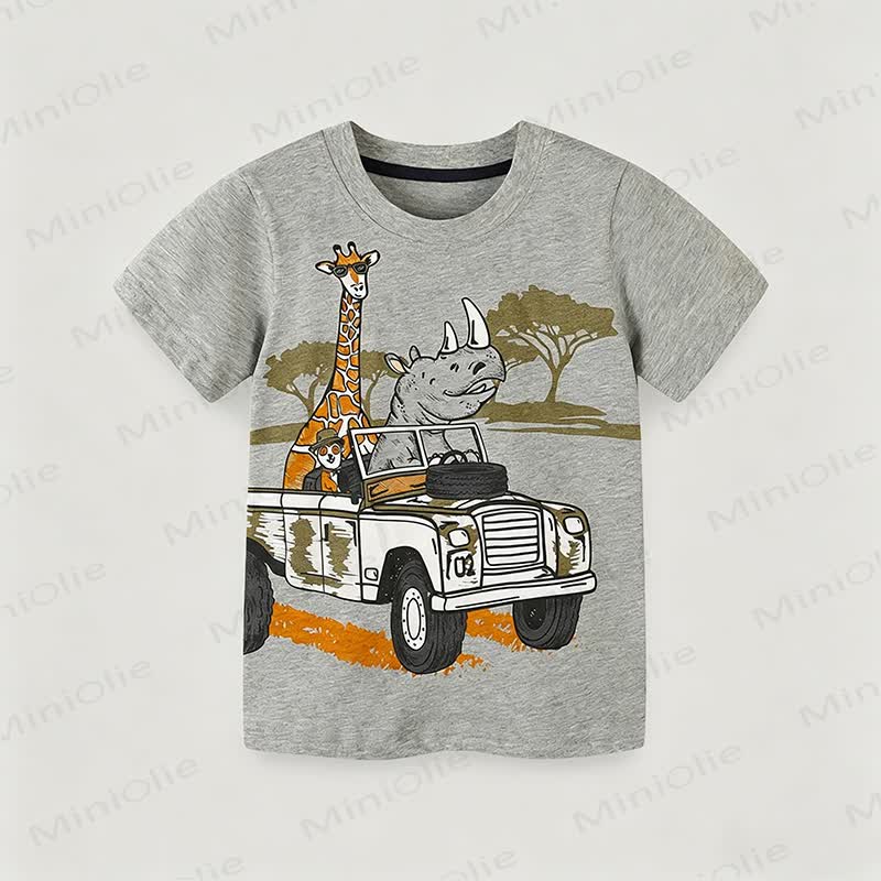 Toddler Boy Gray Rhinoceros and Giraffe Crew Neck Tee - Gray - 7Y - image 1