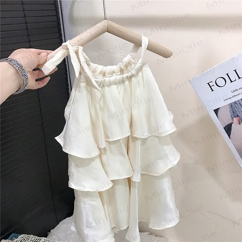 Toddler Girls Cotton Ruffle Solid White Sleeveless Dress - image 2