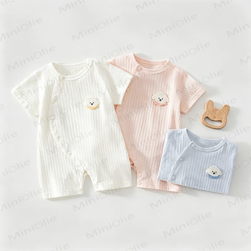 Baby Solid Color Dog Front Snaps Romper - image 1