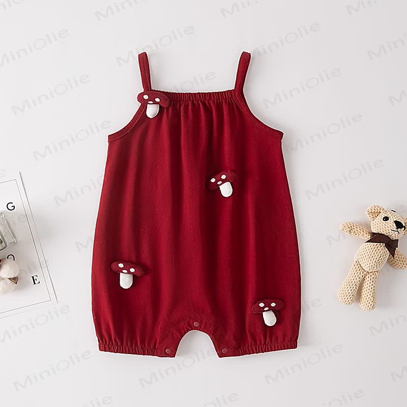 Baby Girl Mushroom Applique Strap Romper - Red - 1-2T - image 1
