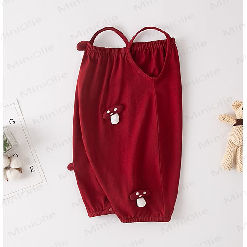 Baby Girl Mushroom Applique Strap Romper - image 3