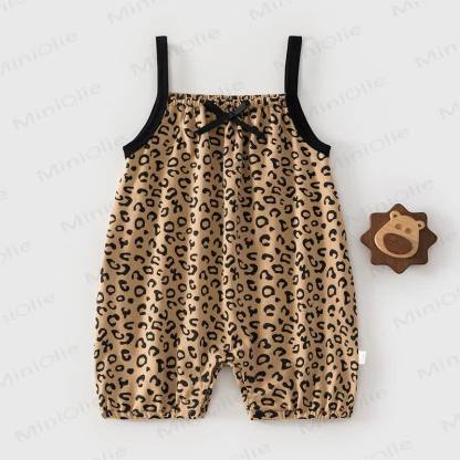 Baby White/Brown Print Straps Romper - Brown Leopard Print - 2-3T - image 2