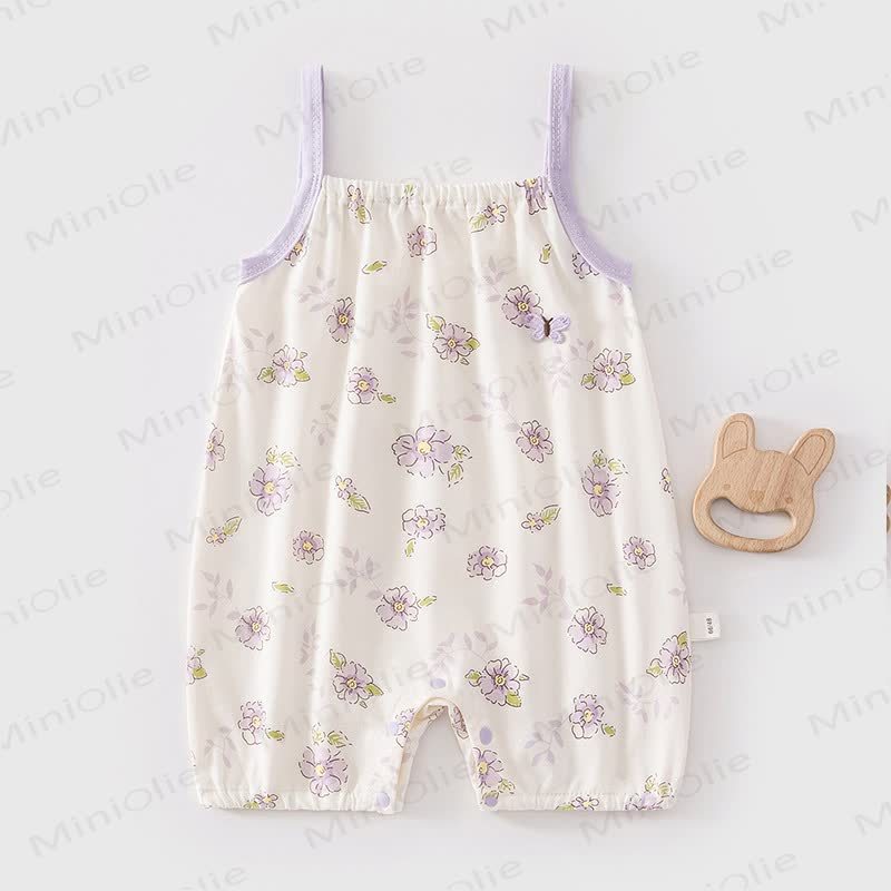 Baby White/Brown Print Straps Romper - White Flower - 2-3T - image 4
