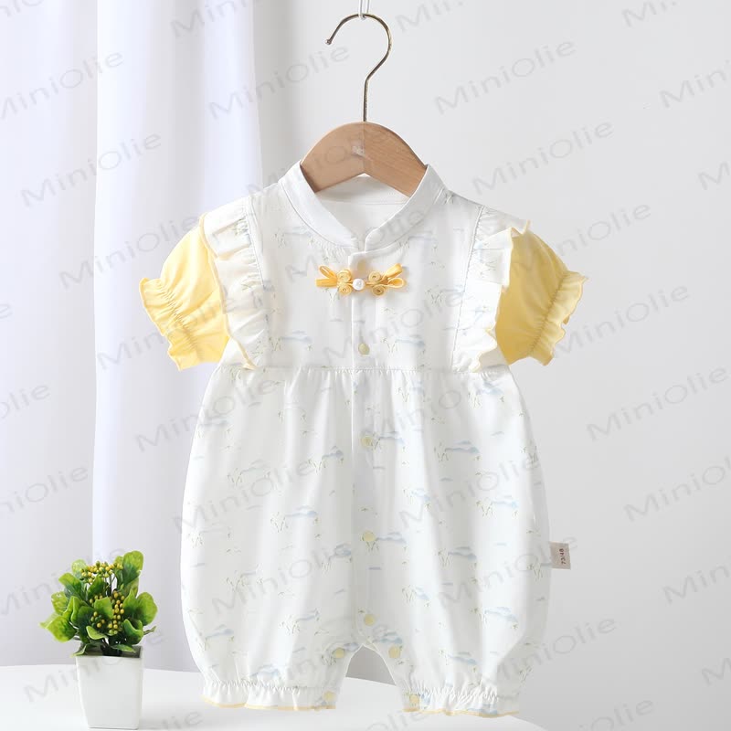 Baby Girl Chinese-style Frog Button Ruffle Romper - Yellow - 18-24M - image 2