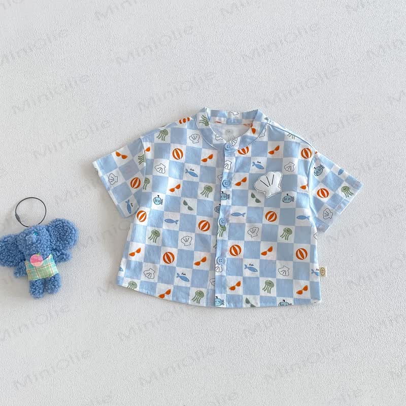 Baby Toddler Boys Cotton Plaid Shirt or Solid Color Shorts - Blue Shirt - 3-4T - image 2