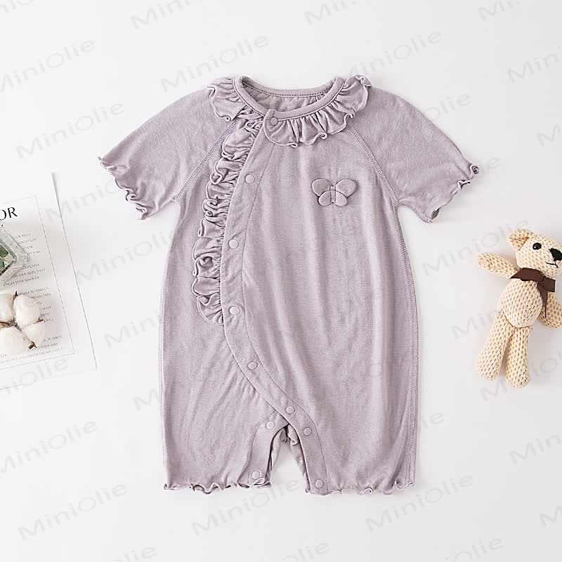 Baby Solid Color Butterfly Ruffle Trim Romper - Purple - 18-24M - image 2