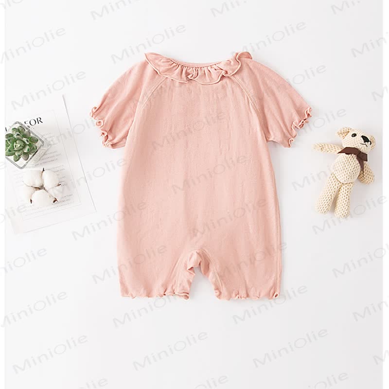 Baby Solid Color Butterfly Ruffle Trim Romper - image 3