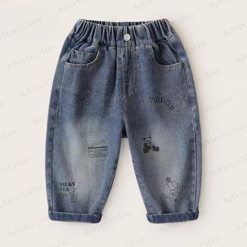 Toddler Animal Print Washed Denim Pants - Blue Panda - 8-9T - image 2