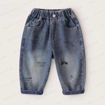 Toddler Animal Print Washed Denim Pants - Blue Panda - 8-9T - image 2