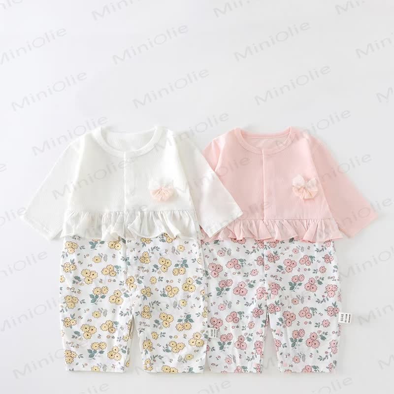 Baby Floral/Rabbit Ruffle Romper - image 1