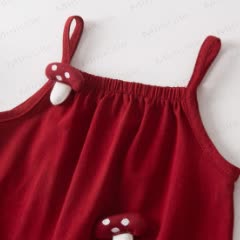 Baby Girl Mushroom Applique Strap Romper - image 4
