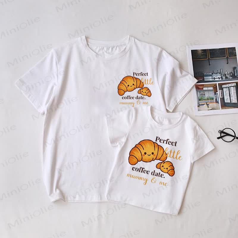 PERFECT LITTLE COFFEE DATE. MOMMY&ME Family White Croissant Matching T-Shirt - White - Baby T-Shirt: 3-5T - image 1