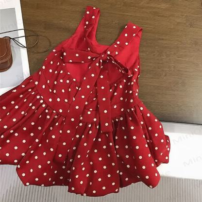 Toddler Girls Red Polka Dot Sleeveless Dress - Red - 8-9T - image 2