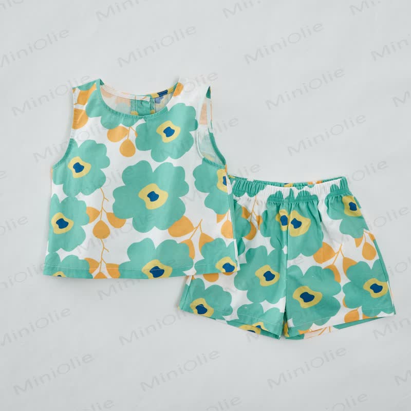 Baby Toddler Green Flowers Sleeveless 2-piece Set - White - 3-4T - image 1