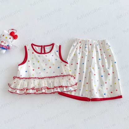 Baby Toddler Girls Polka Dot Ruffle Tank Top and Pants Set - Beige - 4-5T - image 1