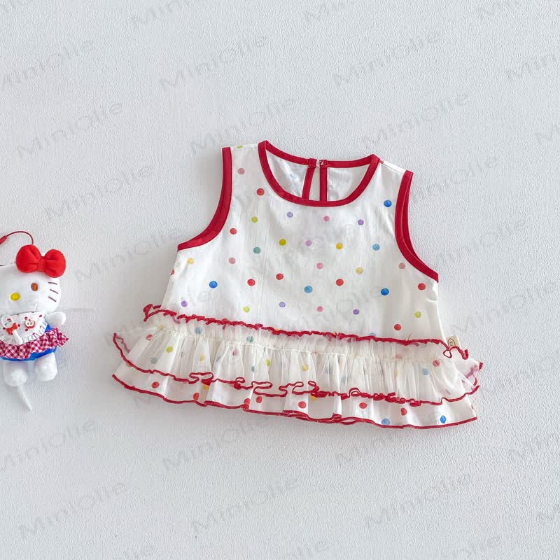 Baby Toddler Girls Polka Dot Ruffle Tank Top and Pants Set - image 2