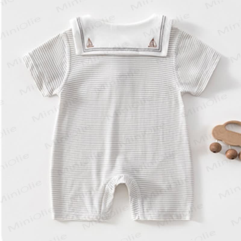 LOVE YOU BABY Baby Sailboat Sailor Collar Striped Romper - image 3