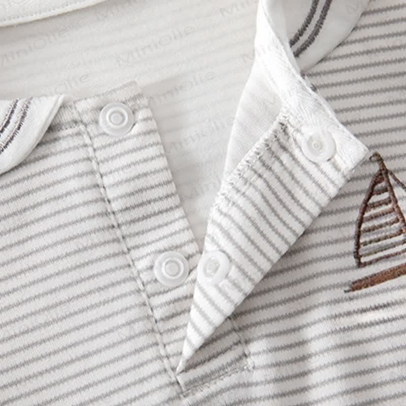 LOVE YOU BABY Baby Sailboat Sailor Collar Striped Romper - image 4