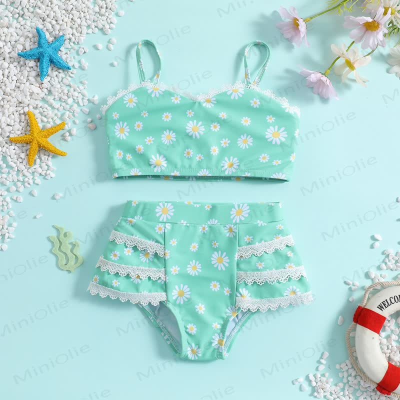 Toddler Girl Daisy 2-Piece Swimsuit - Green - 6-7Y - image 1