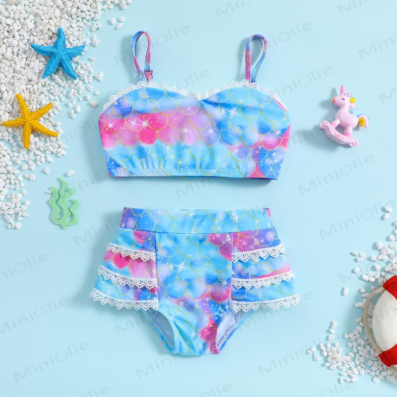 Toddler Girl Mermaid 2-Piece Swimsuit - Blue - 6-7Y - image 1
