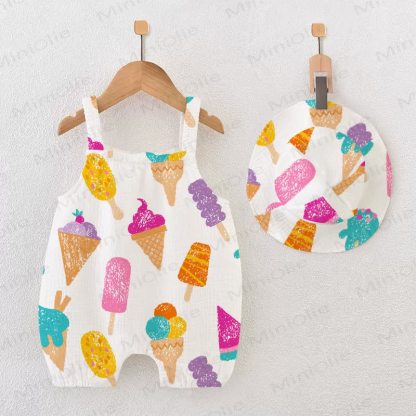 Baby Ice Cream Print White Romper with Hat - White - 18-24M - image 1