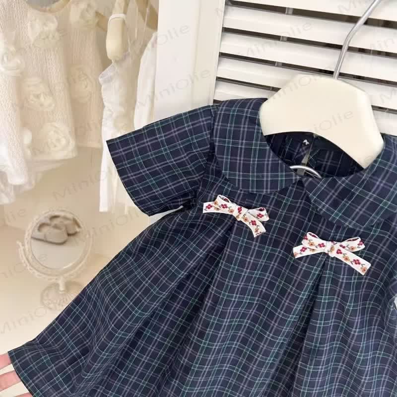Toddler Girls Cotton Navy Plaid Bow Dress - image 3