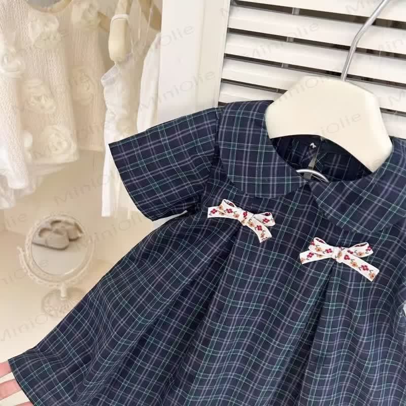 Toddler Girls Cotton Navy Plaid Bow Dress - image 3