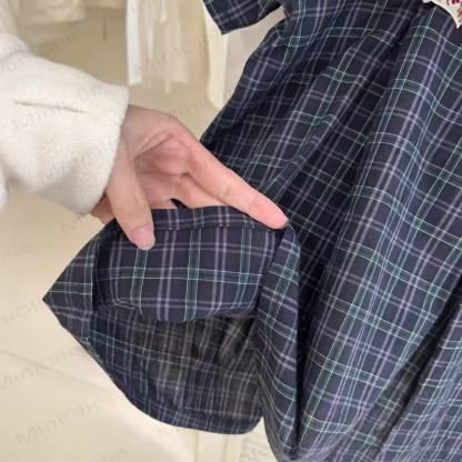 Toddler Girls Cotton Navy Plaid Bow Dress - image 4