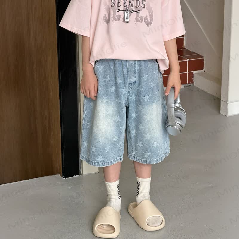 Toddler Kid Boys Star Print Denim Shorts - Blue - 12-13T - image 2