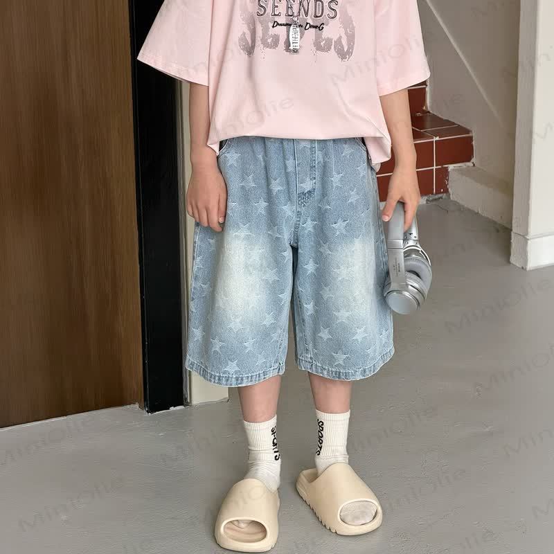 Toddler Kid Boys Star Print Denim Shorts - Blue - 12-13T - image 2