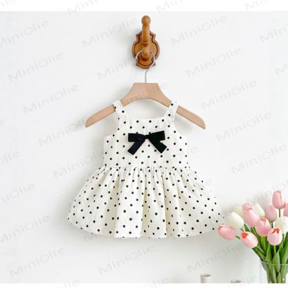 Toddler Girls Cotton Polka Dot Bow Sleeveless Dress - image 1