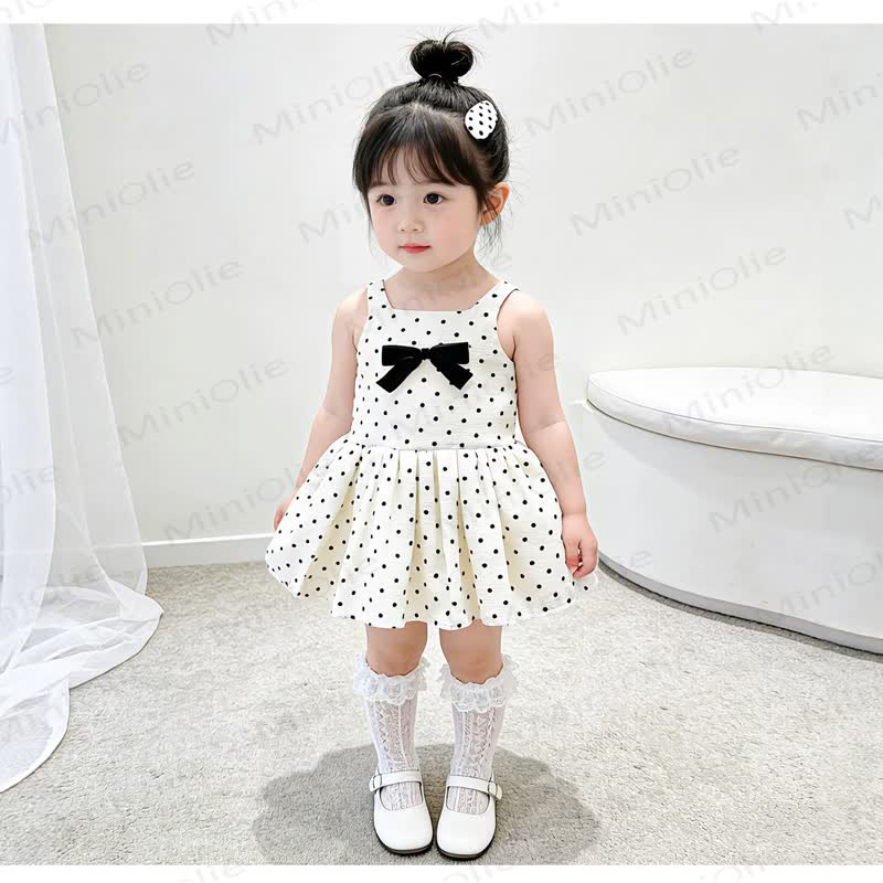 Toddler Girls Cotton Polka Dot Bow Sleeveless Dress - image 3